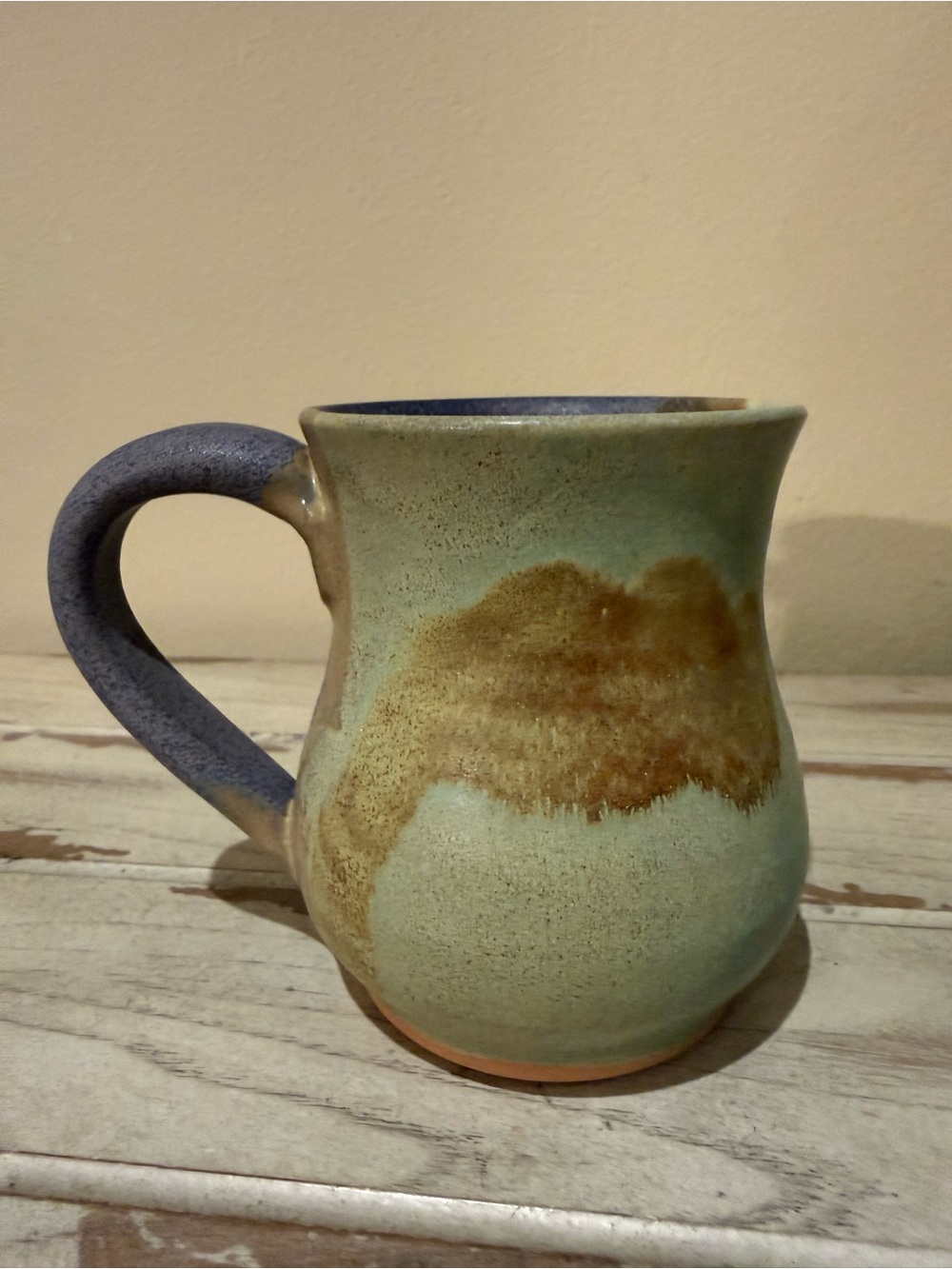 Susan Hilton Pottery Dublin GA Studio Art Glass Coffee Mug Blue Green 2003